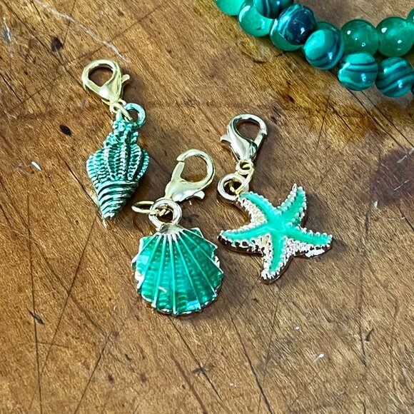 Charmze Set of Two Malachite and Crystal Beaded Stretch Bracelets With Charms - Picture 4 of 5